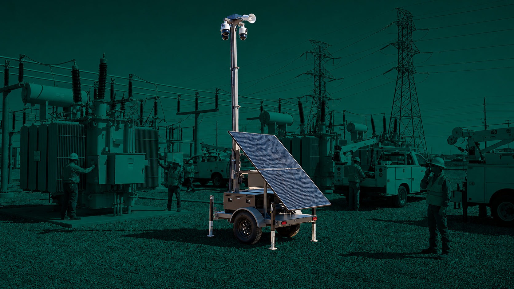Solar security trailer protecting a utility site